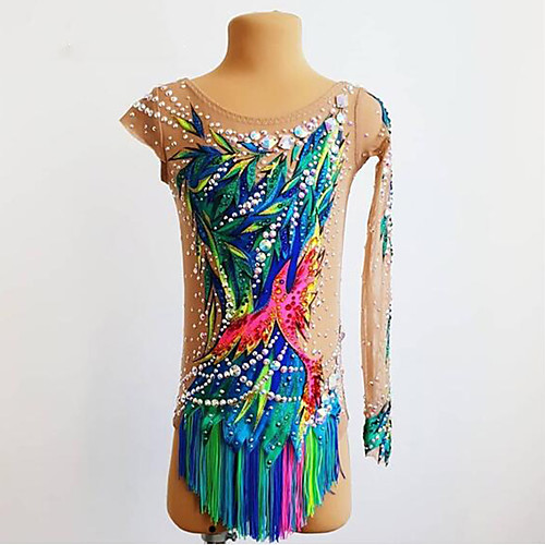 

21Grams Rhythmic Gymnastics Leotards Artistic Gymnastics Leotards Women's Girls' Kids Leotard Spandex High Elasticity Breathable Handmade Long Sleeve Training Dance Rhythmic Gymnastics Artistic