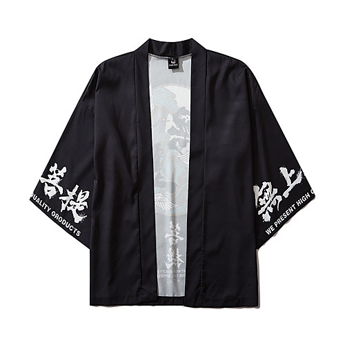 

Men's Letter Print Shirt Kimonos Daily V Neck Black