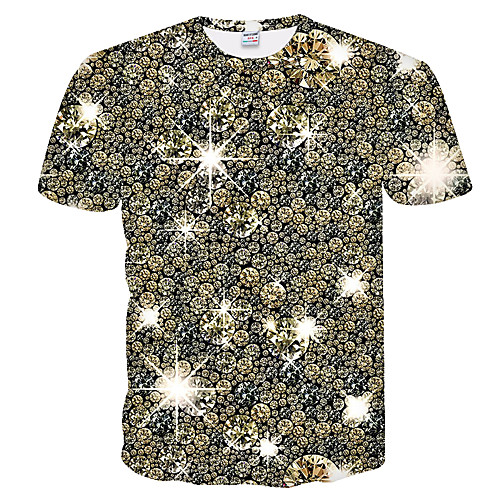

Men's T shirt Color Block 3D Plus Size Short Sleeve Daily Tops Basic Black