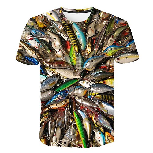 

Men's 3D Graphic Slim T-shirt Daily Round Neck Rainbow / Short Sleeve