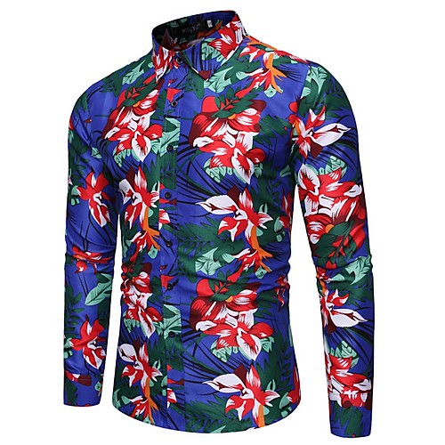 

Men's Shirt Floral Long Sleeve Daily Tops Blue