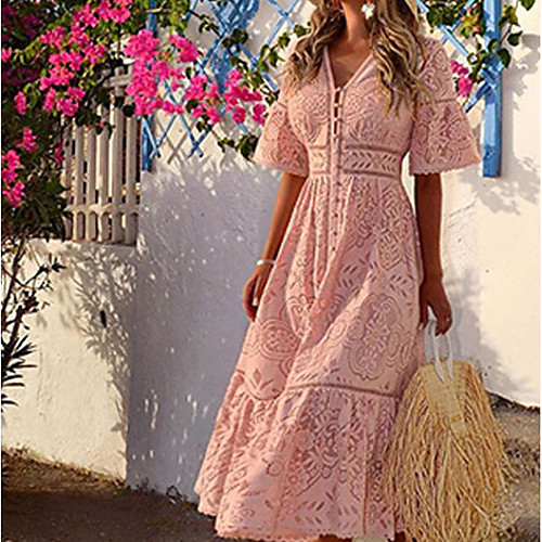 

Women's Sheath Dress - Half Sleeve Solid Color V Neck White Blushing Pink S M L XL