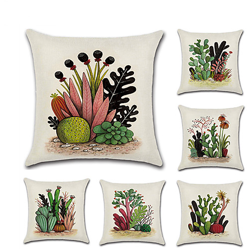 

Set of 6 Linen Pillow Cover Holiday Rustic Pastoral Cactus Throw Pillow 4545 cm