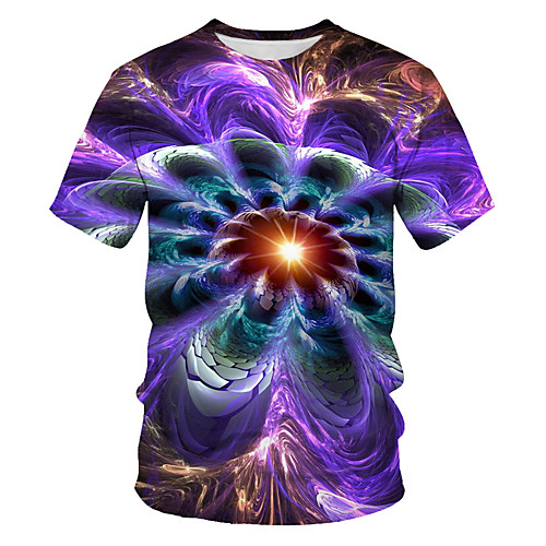 

Men's Geometric Galaxy Slim T-shirt Basic Holiday Round Neck Rainbow / Short Sleeve