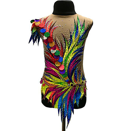 

21Grams Rhythmic Gymnastics Leotards Artistic Gymnastics Leotards Women's Girls' Leotard Green Spandex High Elasticity Handmade Jeweled Diamond Look Sleeveless Competition Dance Rhythmic Gymnastics