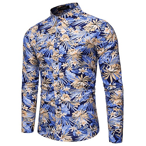 

Men's Shirt Floral Long Sleeve Daily Tops Yellow Green