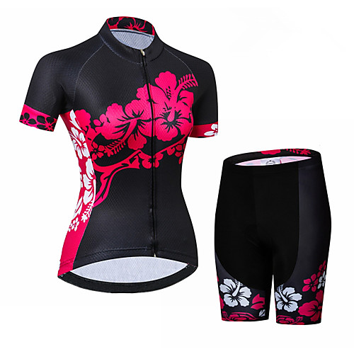 

21Grams Women's Short Sleeve Cycling Jersey with Shorts Black / Red Floral Botanical Bike Clothing Suit Breathable Quick Dry Ultraviolet Resistant Sweat-wicking Sports Floral Botanical Mountain Bike