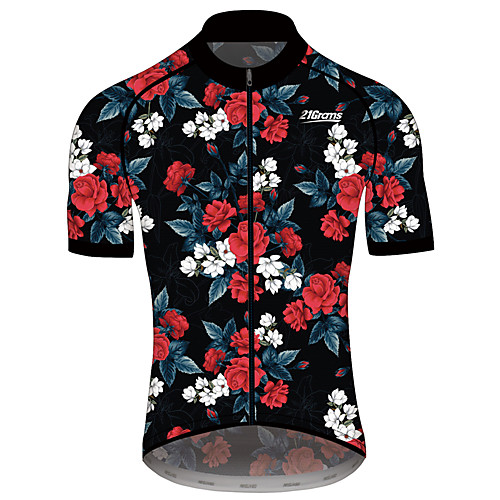 

21Grams Men's Short Sleeve Cycling Jersey Summer Spandex Polyester Black / Red Floral Botanical Bike Jersey Top Mountain Bike MTB Road Bike Cycling Breathable Quick Dry Sports Clothing Apparel