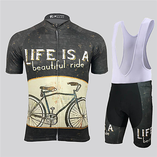 

21Grams Men's Short Sleeve Cycling Jersey with Bib Shorts Black / Yellow Geometic Bike Clothing Suit UV Resistant Breathable 3D Pad Quick Dry Reflective Strips Sports Solid Color Mountain Bike MTB