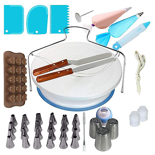 

One Set Cake Decorating Tools Icing Tips Turntable Pastry Bags Couplers Piping Nozzle Baking Tools Set for Cupcakes Cookies