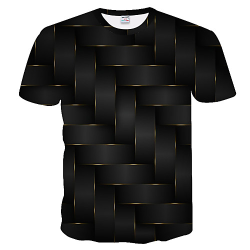 

Men's T shirt Color Block 3D Plus Size Short Sleeve Daily Tops Basic Black