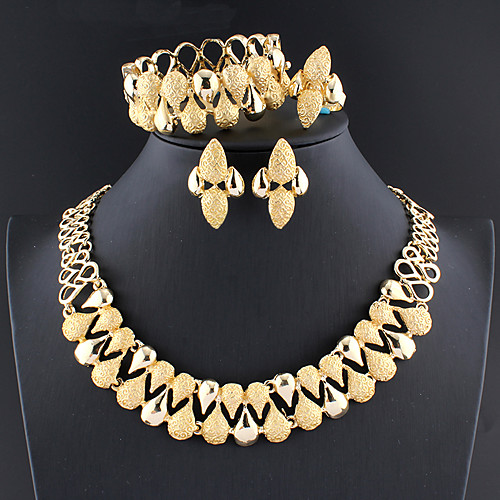 

Women's Hoop Earrings Necklace Bracelet Classic Stylish Basic 18K Gold Earrings Jewelry Gold For Wedding Party Engagement Four-piece Suit / Bridal Jewelry Sets / Open Ring
