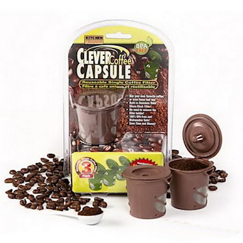 

3 Brown Clever Coffee Capsules Reusable Coffee Filter Tea Stainless Funnel Scoop