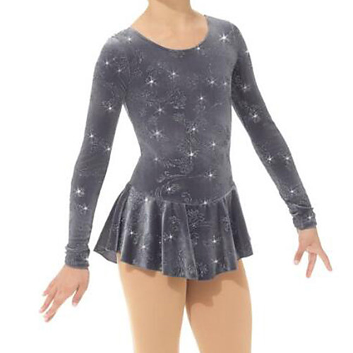 

Figure Skating Dress Women's Girls' Ice Skating Dress Grey Spandex High Elasticity Training Competition Skating Wear Crystal / Rhinestone Long Sleeve Ice Skating Figure Skating / Kids