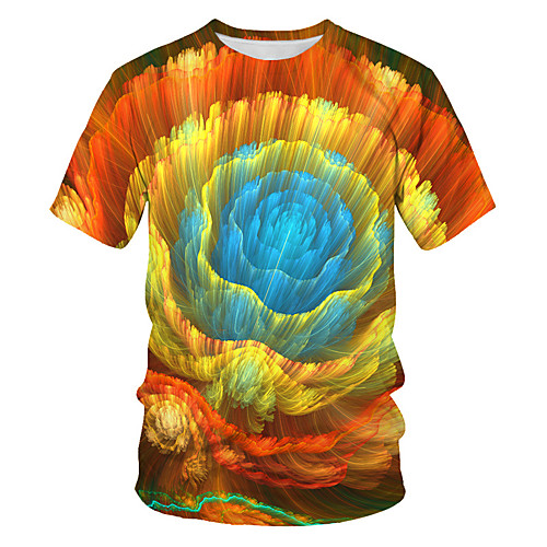 

Men's Geometric Galaxy Slim T-shirt Basic Holiday Round Neck Rainbow / Short Sleeve