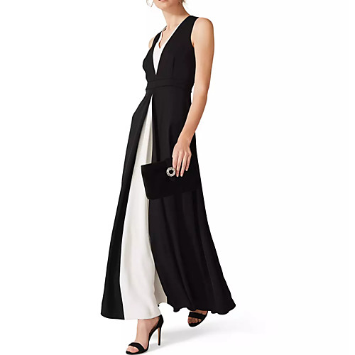 

A-Line Elegant Wedding Guest Formal Evening Dress V Neck Sleeveless Ankle Length Chiffon with Draping Split Front 2021