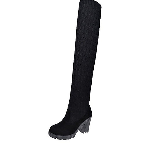 

Women's Boots Winter Chunky Heel Round Toe Daily Suede Knee High Boots Black / Brown