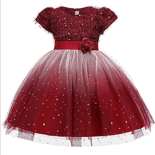 

Ball Gown Ankle Length Pageant Flower Girl Dresses - Polyester Short Sleeve Jewel Neck with Beading / Appliques