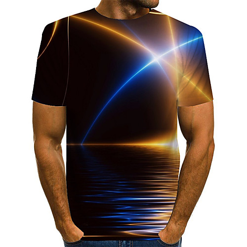 

Men's Plus Size 3D Graphic Print T-shirt Basic Boho Daily Sports Round Neck Blue / Short Sleeve