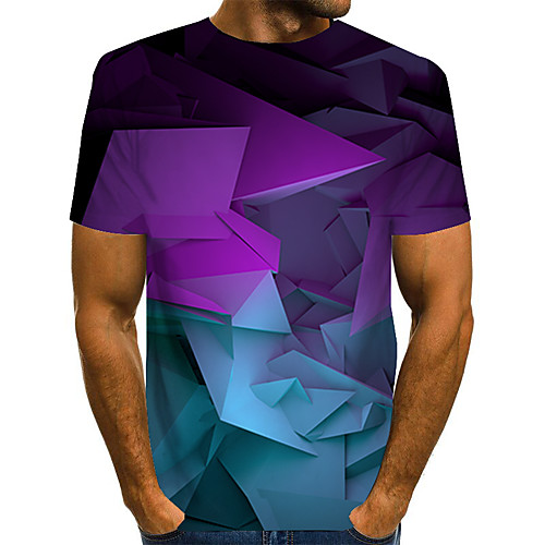 

Men's T shirt Graphic Geometric 3D Plus Size Pleated Print Short Sleeve Daily Tops Streetwear Exaggerated Rainbow