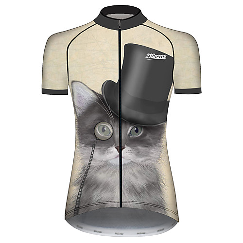 

21Grams Women's Short Sleeve Cycling Jersey Spandex BrownGray Cat Solid Color Animal Bike Jersey Top Mountain Bike MTB Road Bike Cycling UV Resistant Breathable Quick Dry Sports Clothing Apparel