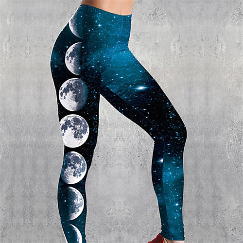 

Women's High Waist Yoga Pants Print Dark Blue Running Fitness Gym Workout Leggings Sport Activewear Quick Dry Butt Lift Tummy Control High Elasticity Skinny