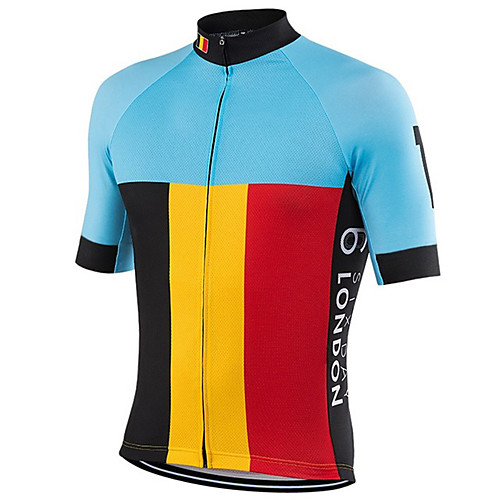 

21Grams Men's Short Sleeve Cycling Jersey Spandex BlueYellow Belgium National Flag Bike Jersey Top Mountain Bike MTB Road Bike Cycling UV Resistant Quick Dry Breathable Sports Clothing Apparel