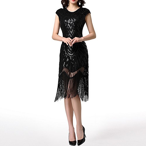 

Sheath / Column Roaring 20s 1920s Fashion Party Wear Cocktail Party Dress Jewel Neck Short Sleeve Knee Length Polyester with Sequin Tassel 2021