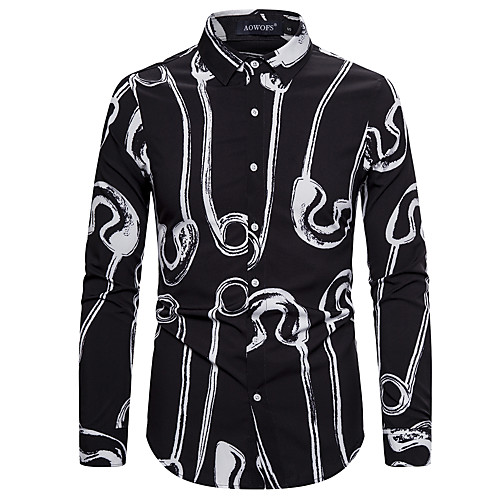 

Men's Geometric Black & White Shirt Vintage Rock Going out Club White / Black / Long Sleeve