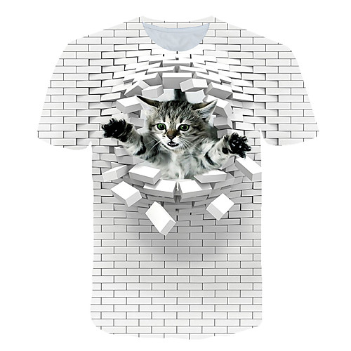 

Men's T shirt Graphic 3D Animal Plus Size Print Short Sleeve Daily Tops Basic Exaggerated White