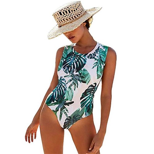 

Women's One Piece Swimsuit Padded Swimwear Swimwear White Green UV Sun Protection Quick Dry Breathable Swimming Water Sports Spring Summer / High Elasticity