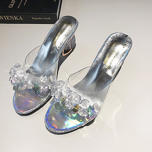 

Women's Sandals Chunky Heel Open Toe PU Summer Silver