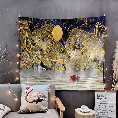 

Oil Painting Style Wall Tapestry Art Decor Blanket Curtain Hanging Home Bedroom Living Room Decoration Abstract Landacape Mountain Boat River