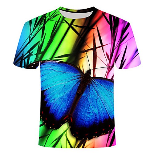 

Men's Plus Size Animal Butterfly Print Slim T-shirt Basic Daily Round Neck Blue / Short Sleeve