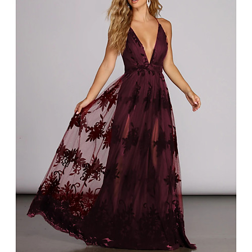 

A-Line Elegant Engagement Prom Dress V Neck Sleeveless Floor Length Tulle with Pleats Appliques 2021