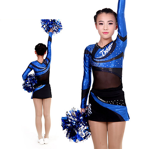 

Cheerleader Costume Uniform Women's Girls' Kids Dress Spandex High Elasticity Handmade Long Sleeve Competition Dance Rhythmic Gymnastics Gymnastics Blue