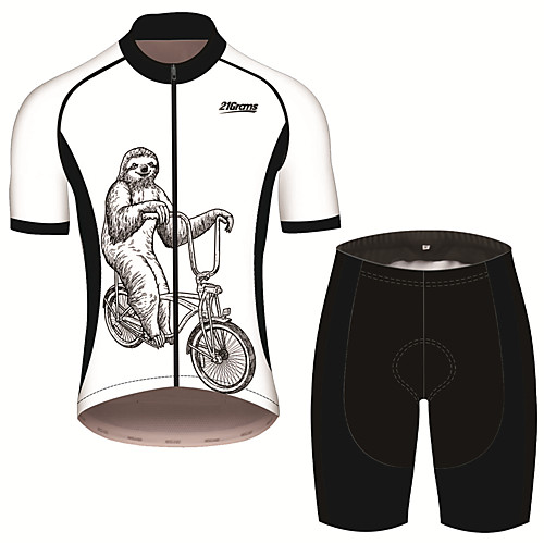 

21Grams Men's Short Sleeve Cycling Jersey with Shorts Spandex Polyester Black / White Animal Sloth Bike Clothing Suit UV Resistant Breathable 3D Pad Quick Dry Sweat-wicking Sports Solid Color