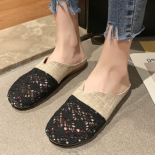 

Women's Slippers & Flip-Flops Flat Heel Round Toe Tissage Volant Spring & Summer Black / Beige