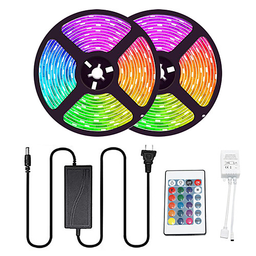 

2x5M Flexible LED Light Strips Light Sets RGB Tiktok Lights 300 LEDs SMD 5050 RGB with 12V Adapter 1 24Keys Remote Controller 1 set Multi Color Party Decorative Self-adhesive 12 V