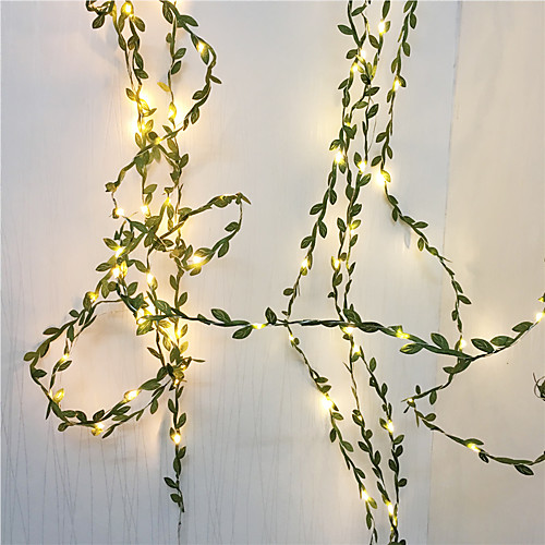 

10M 100Leds Tiny Green Leaves Garland Fairy StriLight Led Copper Wire Lights For Wedding Christmas Home Party Decoration Warm White Lighting AA Battery Power (come without battery)
