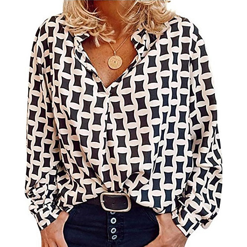 

Women's Plus Size Geometric Loose Shirt Daily V Neck White / Blue / Red