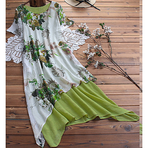 

Women's Shift Dress Midi Dress Blushing Pink Green Short Sleeve Print Round Neck M L XL XXL 3XL 4XL 5XL