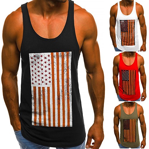

Men's Tank Top 3D Print Black White Army Green Red Cyan Cotton Yoga Running Fitness Tank Top Sleeveless Sport Activewear Breathable Quick Dry Comfortable Micro-elastic Slim