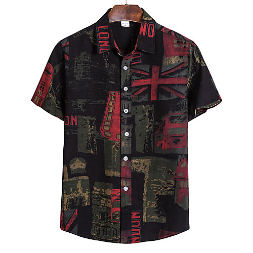 

Men's Striped Abstract Print Shirt Tropical Hawaiian Daily Going out Button Down Collar Black / Short Sleeve