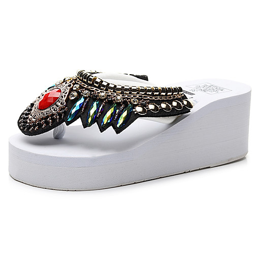 

Women's Slippers & Flip-Flops Wedge Heel Open Toe Rhinestone / Sequin / Imitation Pearl Polyester Vintage / Chinoiserie Walking Shoes Summer Black / Wine / White / Color Block