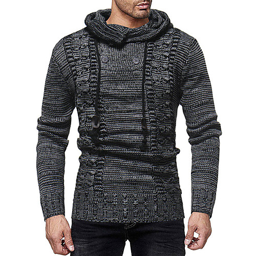 

Men's Solid Colored Pullover Long Sleeve Slim Sweater Cardigans Hooded Winter Khaki Gray