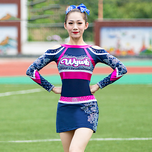 

Cheerleader Costume Uniform Women's Girls' Kids Dress Spandex High Elasticity Handmade Long Sleeve Competition Dance Rhythmic Gymnastics Gymnastics Dark Blue