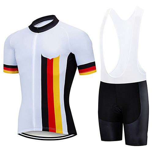 

21Grams Men's Short Sleeve Cycling Jersey with Bib Shorts Spandex White Germany National Flag Bike UV Resistant Quick Dry Breathable Sports Germany Mountain Bike MTB Road Bike Cycling Clothing Apparel