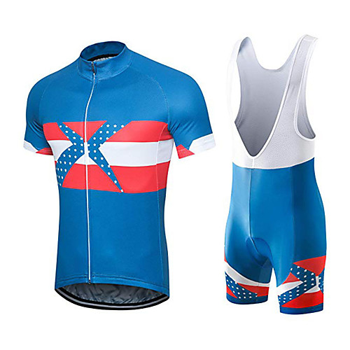 

21Grams Men's Short Sleeve Cycling Jersey with Bib Shorts Spandex Polyester Blue / White Austria National Flag Bike Clothing Suit UV Resistant Breathable 3D Pad Quick Dry Sweat-wicking Sports Solid