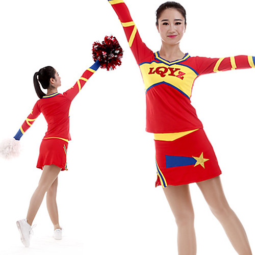 

Cheerleader Costume Uniform Women's Girls' Kids Skirt Spandex High Elasticity Handmade Long Sleeve Competition Dance Rhythmic Gymnastics Gymnastics Red